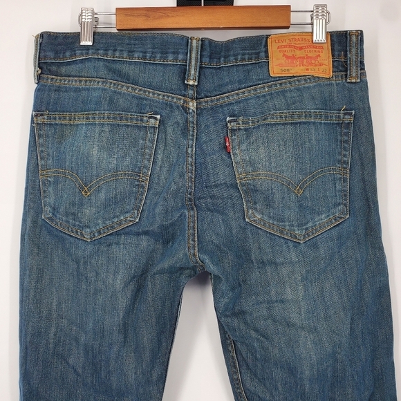 Levi's 508 Jeans Men 33x32 Regular Tapered Distressed Faded Denim Blue Casual - Picture 6 of 8